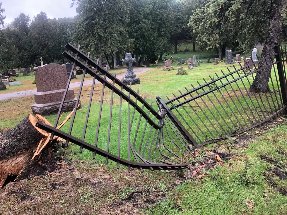 Saint Lawrence Cemetery Faribault Tornado Damage. Photo by Gordy Kosfeld