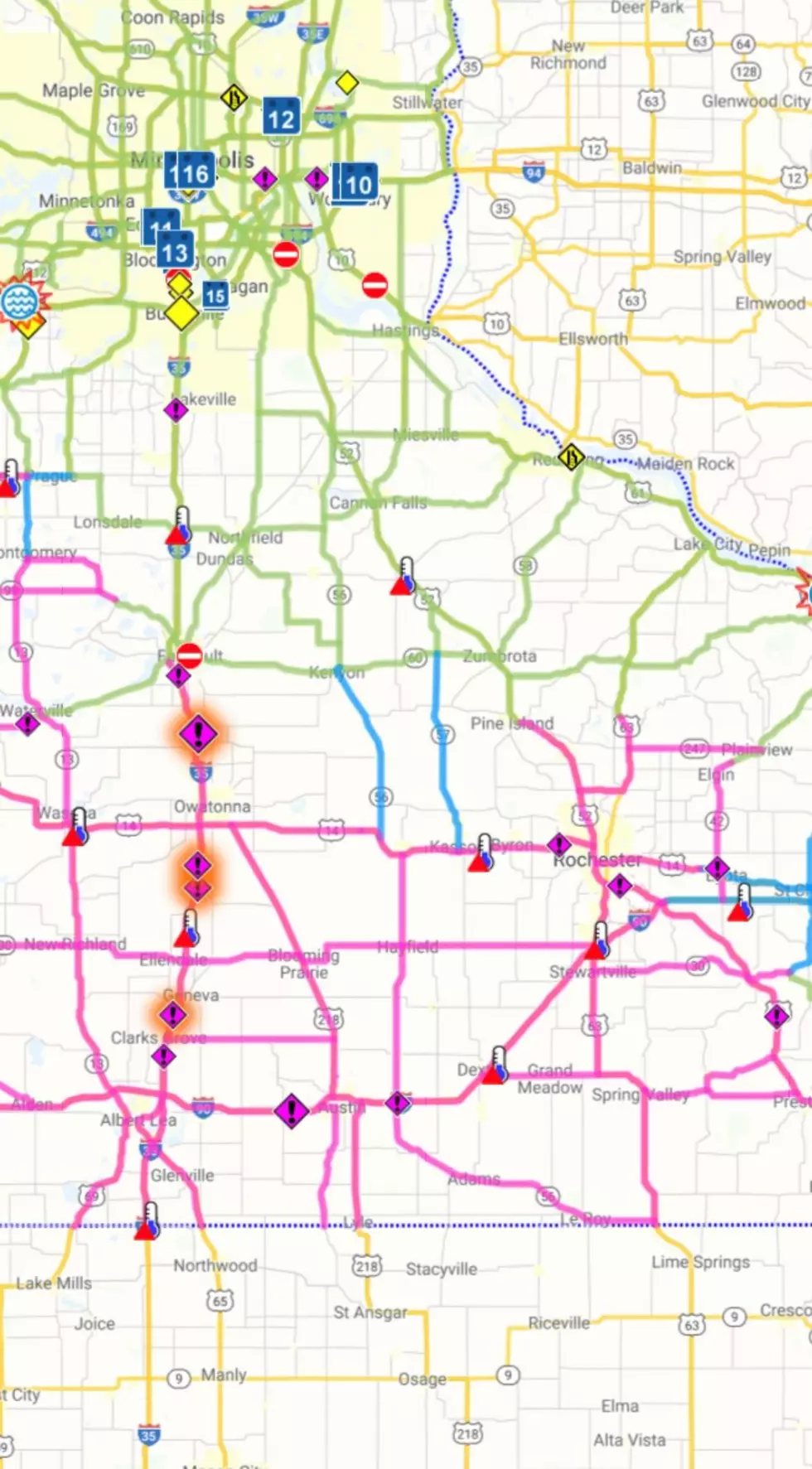 Road Conditions map available in our app (screen shot as of 4/10 at noon)